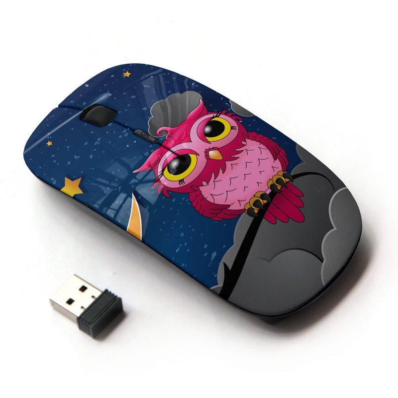 KOOLmouse [ Optical 2.4G Wireless Mouse [ Owl Pink Big Eyes Stars Night Sky Drawing Art ] - Image 1